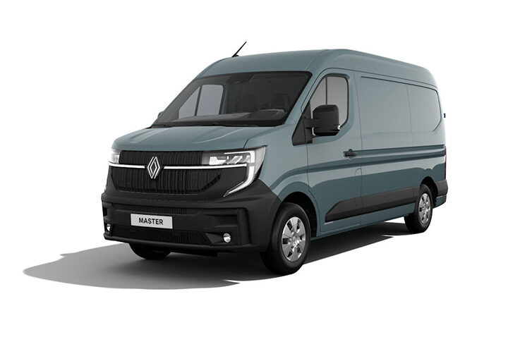 Grijze bestelwagen, zijaanzicht, groot laadvermogen.